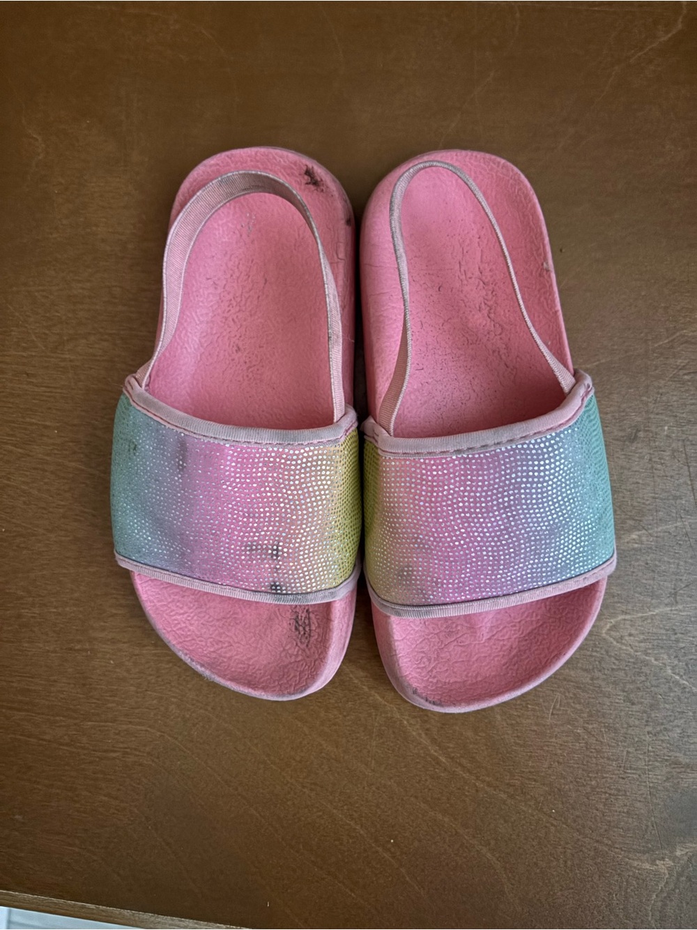 H&M Pink Kids Rainbow Slide Sandals with Sparkle Strap